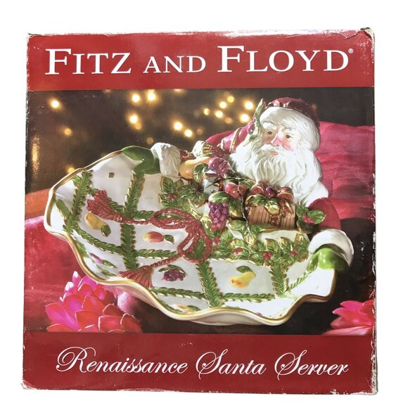 Fitz And Floyd Renaissance Santa Server Hand-Painted 12 1/2" Christmas Dish - Picture 5 of 14